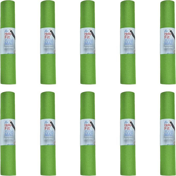 Hello Fit 10-Pack Yoga Mat, 68" x 24" Non Slip Exercise Mat, 4mm Thick Gym Mat for Fitness and Stretching, Bulk Non Toxic Yoga Mats for Schools and Studios-BubblyBeeBaby