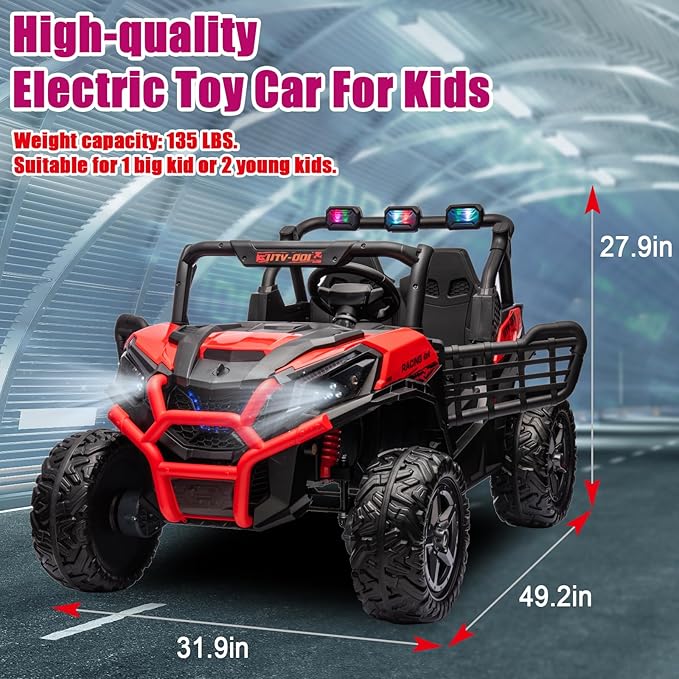 24V Kids Electric Toy Car,2 Seater Kids Toy Car with Remote Control,4WD Electric Power Vehicles Wheels for 3+Years Boys Girls,Ride on Toy for Girl(Red)-BubblyBeeBaby