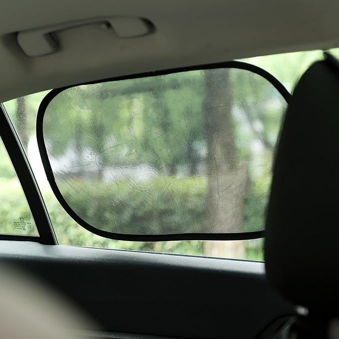 Funbliss Bar Mirror for Baby + 2 Pack Car Window Shades Bundle (19″ × 12″), UPF 50+ Window Shade for Baby in Car, 360° Rotation Fully-Adjustable Straps-BubblyBeeBaby