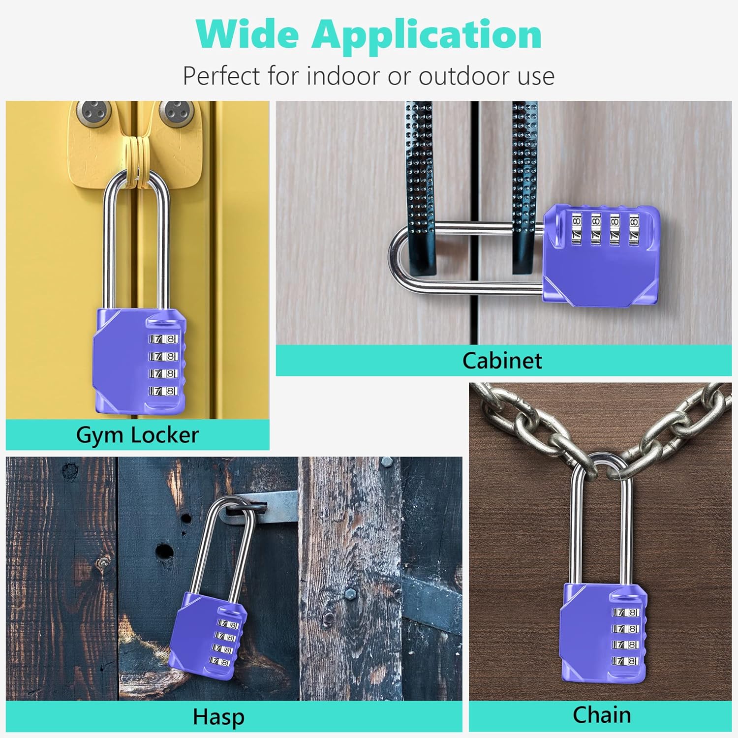 CL21VP 2.6 Inch Long Shackle Combination Lock, 4 Digit Combination Padlock Set Your own Combination for Gym Locker Lock, School, Gates, Doors, Toolbox, Hasps and Storage (Very Peri (L) *1)