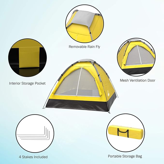 2-Person Dome Tent – Easy Set Up Shelter with Rain Fly and Carrying Bag for Camping-BubblyBeeBaby