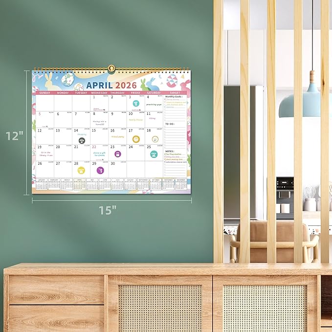 2025-2026 Calendar, 18 Month Wall Calendar 2025-2026 Hanging Spiral Bound Magnetic Fridge Desk Calendars 15" x 12", Jul 2025 - Dec 2026, A- Small Colorful-BubblyBeeBaby