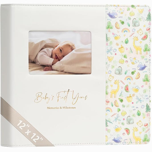 Keepsake Baby Memory Book Girl Boy – Timeless Leather-Bound Baby Milestone Book – Baby Book Keepsake Record First 5 Years – Gender Neutral Baby Scrapbook Album Baby Album Journal Registry Search Gift-BubblyBeeBaby
