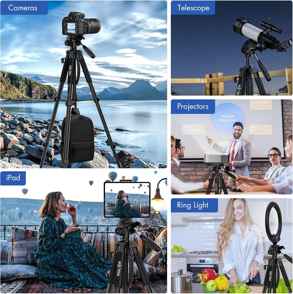 MACTREM 75 Inch Camera Tripod for Sony Canon Nikon, Lightweight Travel Video Aluminum Tripod Stand with Cell Phone Mount for iPad Phone