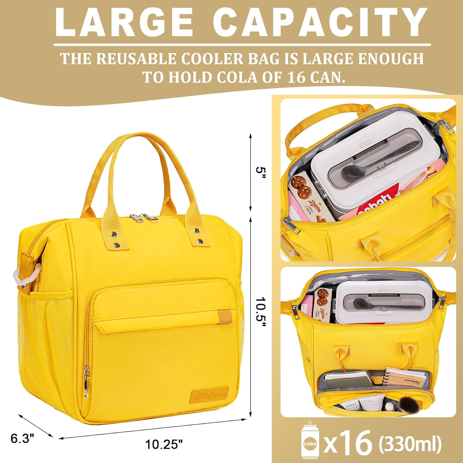TuErCao Yellow Lunch Box for Women Insulated Lunch Bag for Young Ladies Lunch Tote Bag