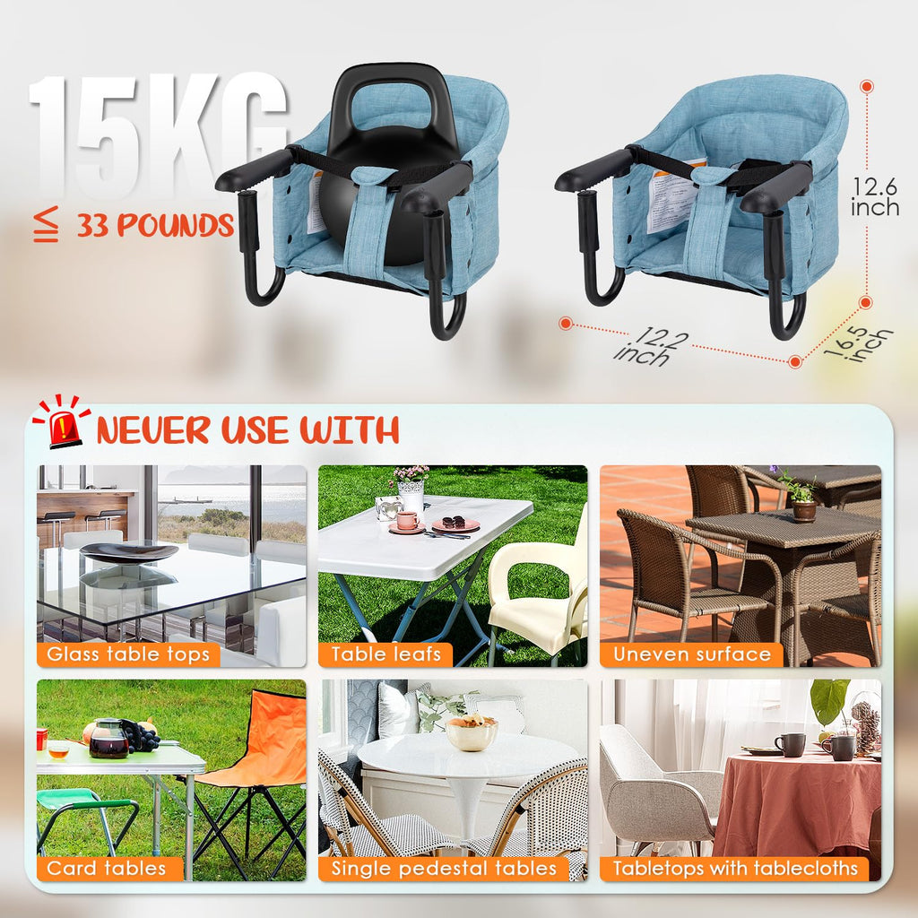 Hook On High Chair - Portable & Foldable for Babies 6-36 Months, Family & Travel Use with Carry Bag(Sky Blue)