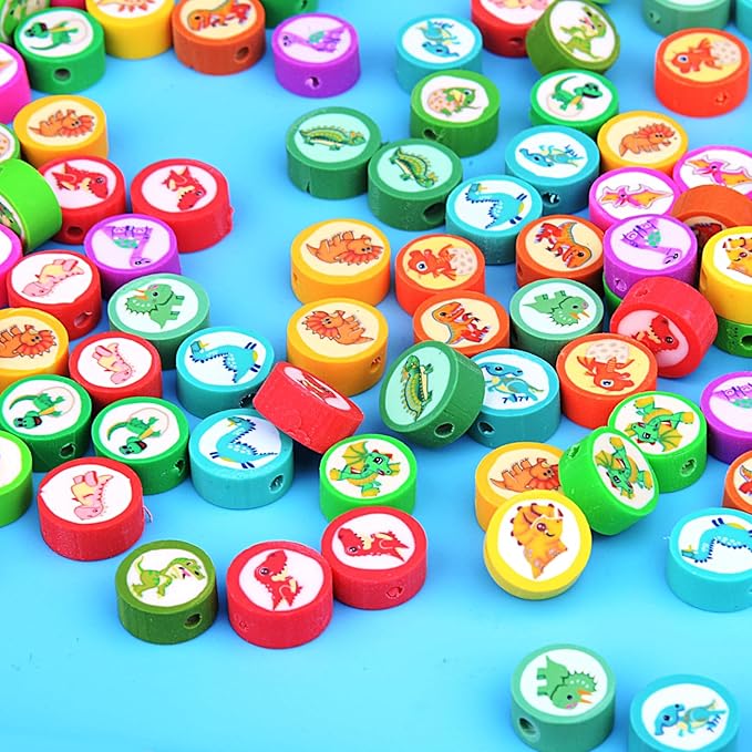 1000PCS Dinosaur Polymer Clay Beads Bracelet Making kit, 24 Style Cute Fun Beads Beads Charms for Jewelry Necklace Earring Making DIY Accessories for Women Girls-BubblyBeeBaby