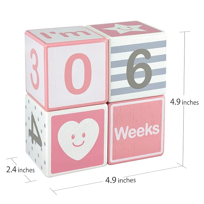 I'm Solid Wood Monthly Weekly Yearly Milestone Age Blocks, Newborn Gifts & Keepsakes for Picture Props (4 Pcs/Pink)-BubblyBeeBaby