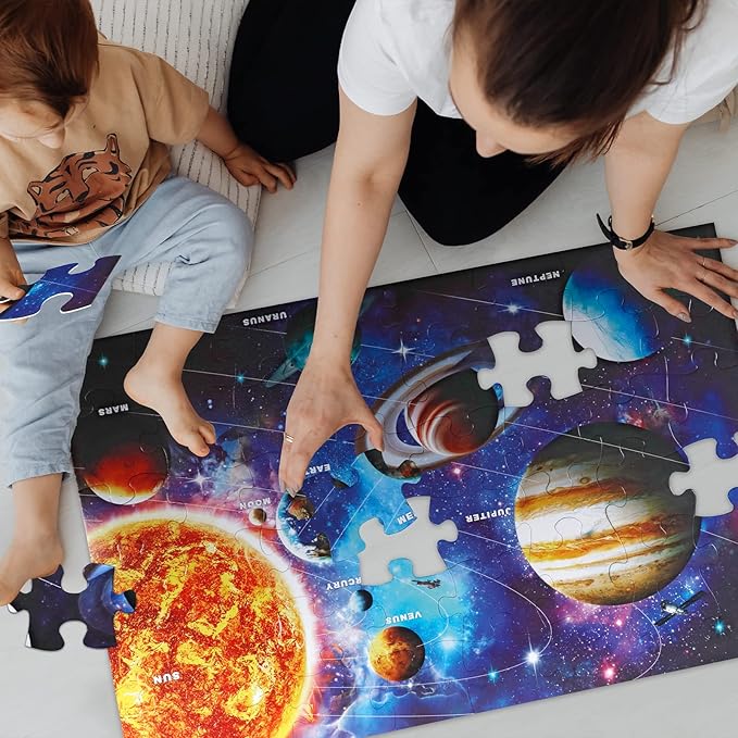 Jumbo Floor Puzzle for Kids Ages 4-8,Solar System Jigsaw Puzzles,48 Piece Space Large Puzzles for Toddler Ages 3-5,Preschool Learning Planets Toys Christmas Birthday Gift for Boys Girls-BubblyBeeBaby