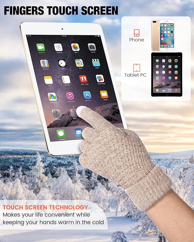 Geyoga 2 Pairs Women's Winter Touch Screen Gloves Soft Warm Fleece Lined Knit Elastic Cuff Winter Texting Gloves-BubblyBeeBaby