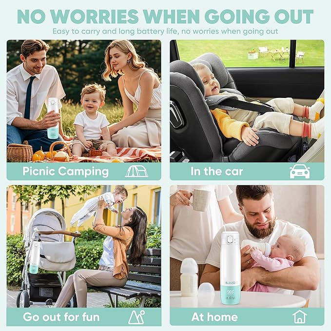 Portable Bottle Warmer for Travel,Portable Milk Warmer for Baby-12oz Ceramic Heater Heating,Fast Charging & Cordless Portable Baby Bottle Warmer -Dual Heating Modes for Breast Milk & Water,Green-BubblyBeeBaby