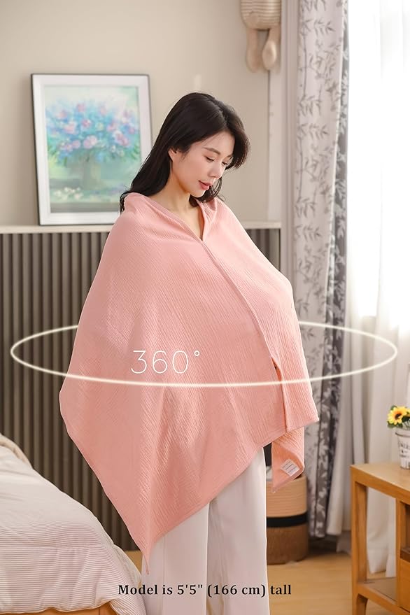 2-Pack Nursing Covers for Breastfeeding, 100% Organic Cotton Muslin Breastfeeding Cover, Multi-Use Nursing Scarf, Car Seat Canopy, Stroller Cover, Soft Breathable Baby Blanket Pink-BubblyBeeBaby