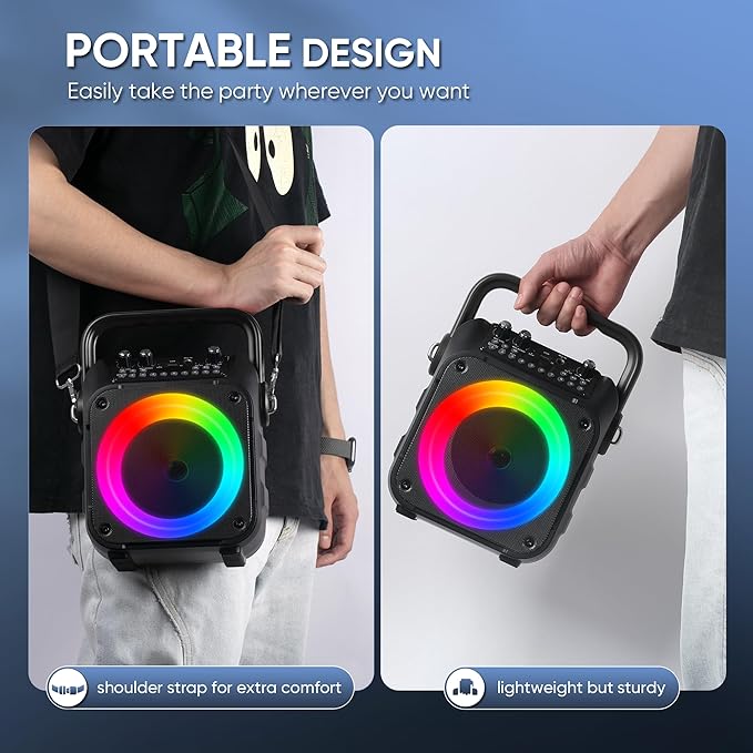 Karaoke Machine, Portable Bluetooth Speaker with 2 Wireless Microphones for Adults & Kids with Lights, Karaoke Microphone with PA System Supports USB/TF/REC/FM/AUX for Home Party Home System Packages-BubblyBeeBaby