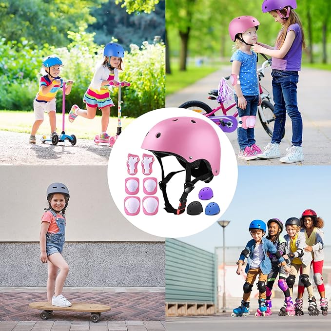 Kids Bike Helmet Set Adjustable for Children, Boys, Girls and Teenagers Aged 3-8 Years Includes Elbow, Knee, Wrist Guards Children's Helmet Protection Set for Bikes SkateboardsRollerskates-BubblyBeeBaby