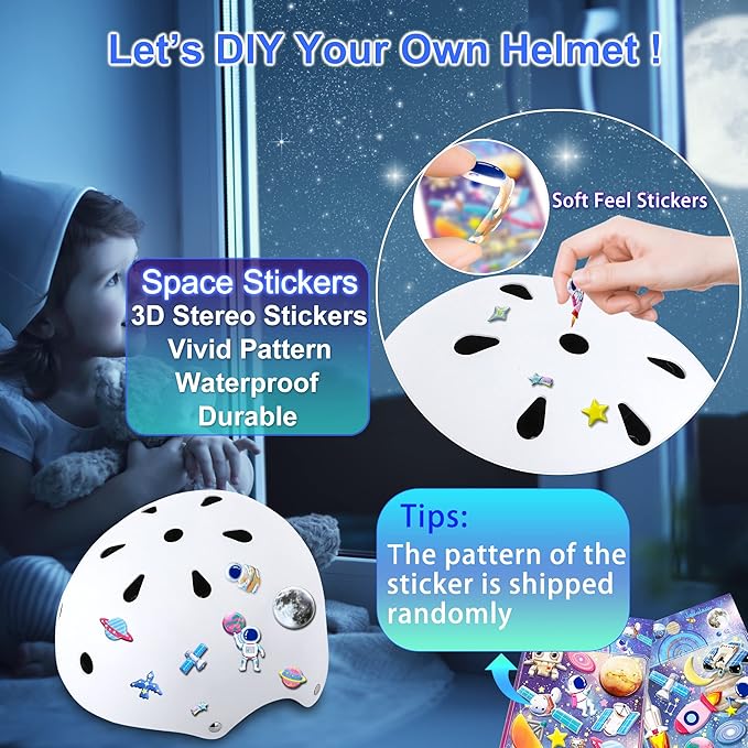 Kids Bike Helmet with DIY Stickers and Knee Pads Elbow Pads Wrist Guard Set for Ages 3-8-14 Toddler Boys Girls Helmet for Roller Skates Cycling Skateboarding Bicycle Scooter-BubblyBeeBaby