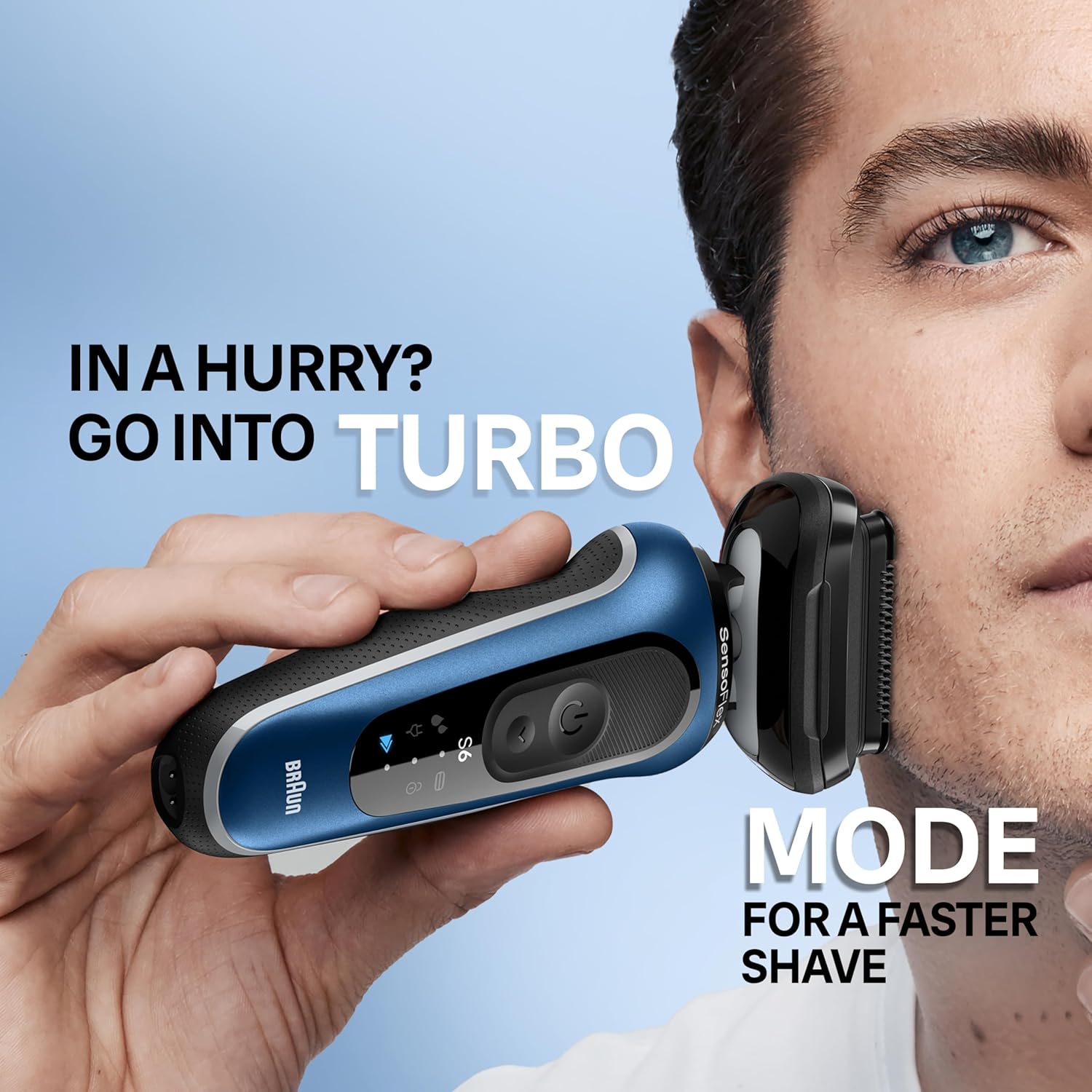 Braun Electric Shaver for Men, Series 6 6120s, Wet & Dry Shave, Turbo & Gentle Shaving Modes, with Precision Trimmer & Pouch, Blue