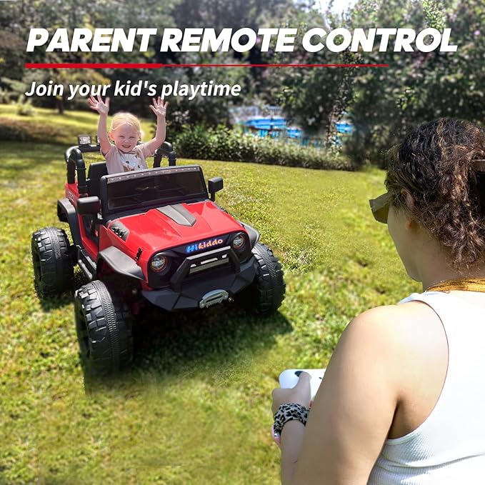 24V 9Ah Ride on Toy for Big Kids, 4WD 2 Seater Ride on Car Truck with Remote Control, 4x200W Motor - Red-BubblyBeeBaby