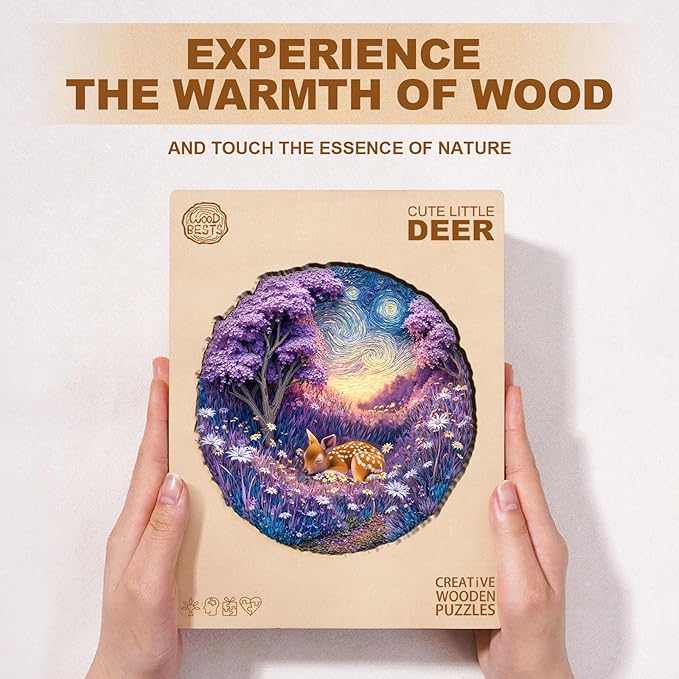 Jigfoxy Wooden Puzzles for Adults, Starry Night Fawn Wood Puzzles Adult, Unique Animal Shape Wooden Jigsaw Puzzles for Adults, Birthday Gifts for Puzzle Lovers, Family, Friend (S-8.5 * 8.5in-100pcs)-BubblyBeeBaby