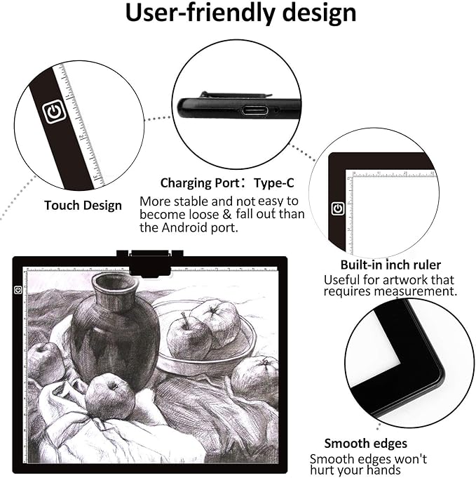Diamond Painting Light Pad A3, LED Light Box Tracer w/Magnetic Clip & Pen Holder, 3 Level Brightness USB Power Dimmable Brightness Artcraft Tracing Light Pad for Drawing Sketching Diamond Painting-BubblyBeeBaby