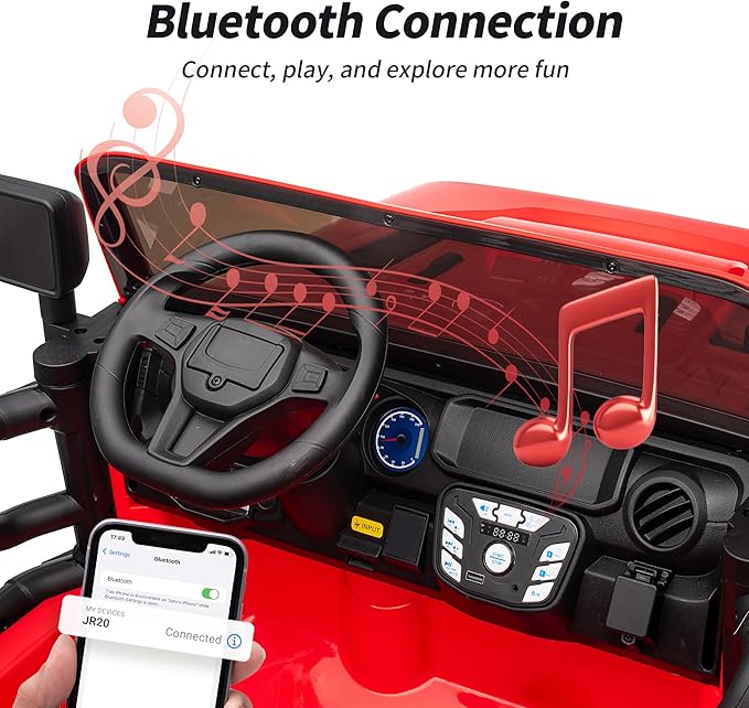 2 Seater Ride on Car Truck, 12V Kids Electric Ride on Toy for Big Kids Age 3-8 w/Remote Control- Red-BubblyBeeBaby