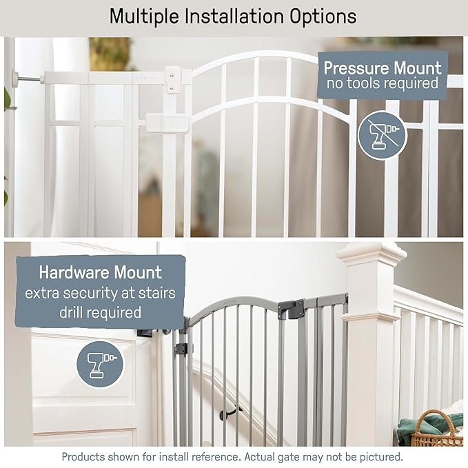Ingenuity Decorative Extra Tall Baby Gate & Dog Gate, 28.5"-48" Wide, 36" Tall, Hardware or Pressure Mounted, Install on Top or Bottom of Stairs, Banister, or Doorway - White-BubblyBeeBaby