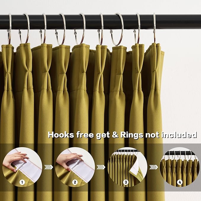KEQIAOSUOCAI Yellow Pinch Pleated Curtains 45 Inch Length 2 Panels Set Noise Cancelling Window Drapes for Nursery Bedroom Living Room 40x45-BubblyBeeBaby