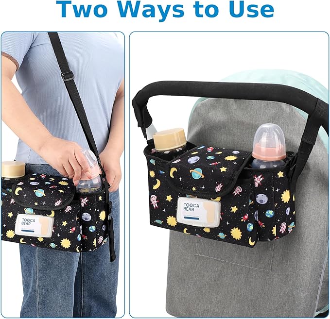Accmor Universal Stroller Organizer with Insulated Cup Holder and Shoulder Strap, Stroller Bag Caddy Organizer Stroller Accessories for Uppababy, Baby Jogger, Nuna, Doona, Britax Strollers-BubblyBeeBaby