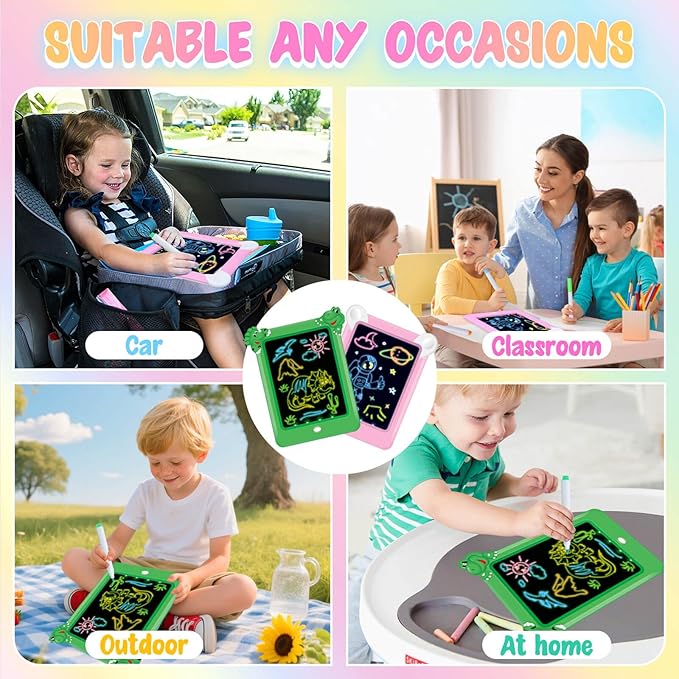 2 Pack Magic Led Drawing Boards for Kids: Light Up Tracing Pad, 8 Light Modes, Drawing Pads for Kids Ages 4-8 with Tracing Cards Markers, Arts Crafts Learning Toy Ideal Gift Toy for Boys Girls-BubblyBeeBaby