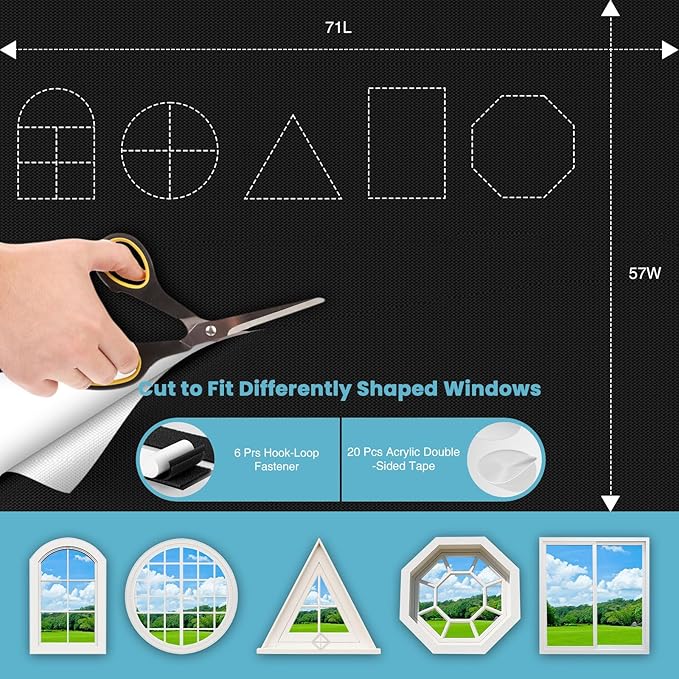 100% Blackout Curtains for Bedroom, 71" x 57" Portable DIY Blackout Blinds with Hook & Loop Tabs Stick-On, Temporary Blackout Shades No Drill, Privacy Pleated Window Shades for Baby Travelers Bedroom-BubblyBeeBaby