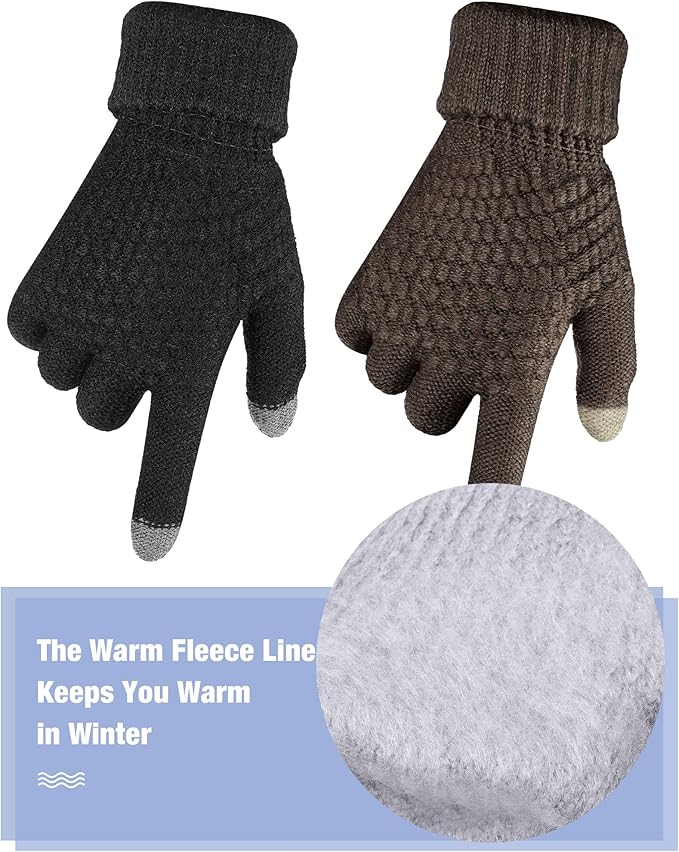 Geyoga 2 Pairs Women's Winter Touch Screen Gloves Soft Warm Fleece Lined Knit Elastic Cuff Winter Texting Gloves-BubblyBeeBaby