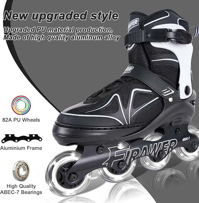 Kids Adjustable Inline Skates Ages 4-12, Youth Inlie Skates for Girls Boys 5-8 8-12 with Full Light Up Wheels, Beginner Women Adult Skates-BubblyBeeBaby