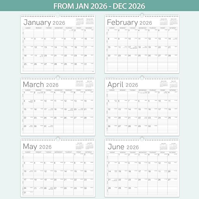 2026 Wall Calendar - 2026 Calendar from Jan. 2026 - Dec. 2026, 14.6" x 11.4", 12 Months Wall Calendar 2026, Thick Paper, Twin-Wire Binding, Simple Design-BubblyBeeBaby
