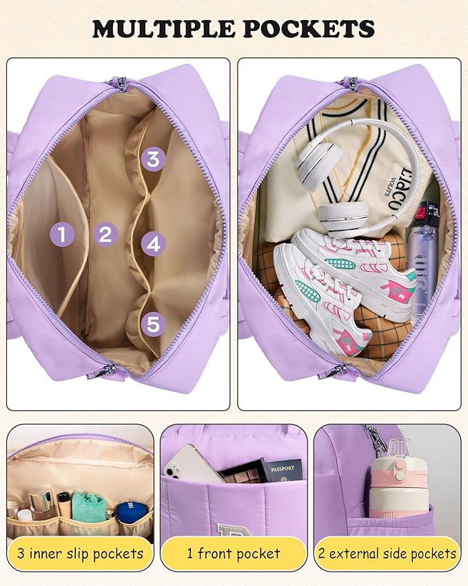 Initial Duffle Bag, Carry On Bags for Women，Birthday Gift for Mom-Overnight Bag with Wet Pocket，Lightweight Travel Bags Personalized Gym Tote with Makeup Pouch-BubblyBeeBaby