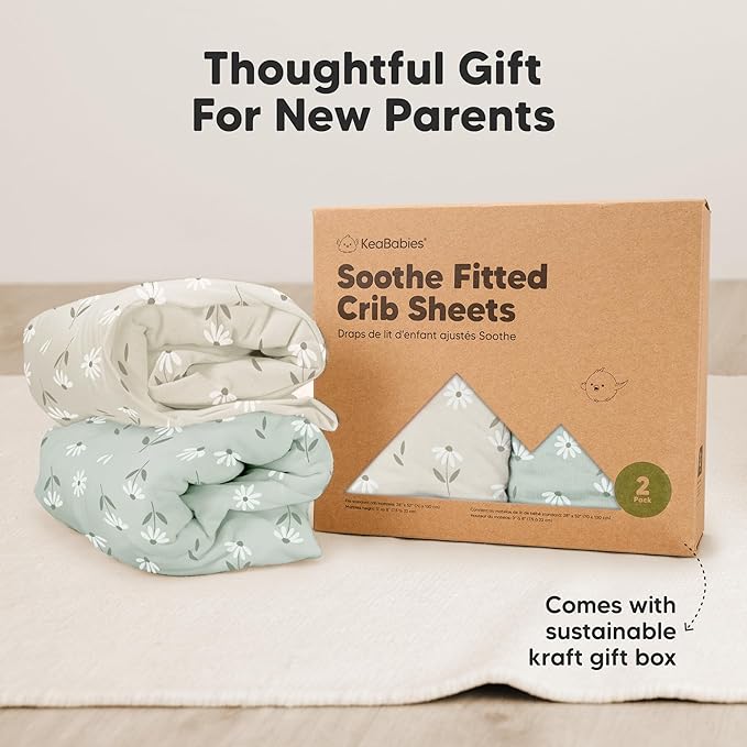 KeaBabies 2-Pack Organic Crib Sheets for Boys, Girls - 52x28 Fitted Crib Mattress Sheet Neutral, Breathable Jersey Cotton Cover for Baby Bed, Toddler Mattress, Soft & Cute Prints (Daisies)-BubblyBeeBaby