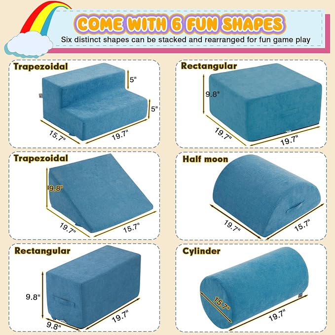 Jela Foam Blocks - Soft Play Equipment with 6 Luxury Miss Fabric Climbing Blocks for Toddlers, Babies & Kids - Lightweight Climb & Crawl Playset-BubblyBeeBaby