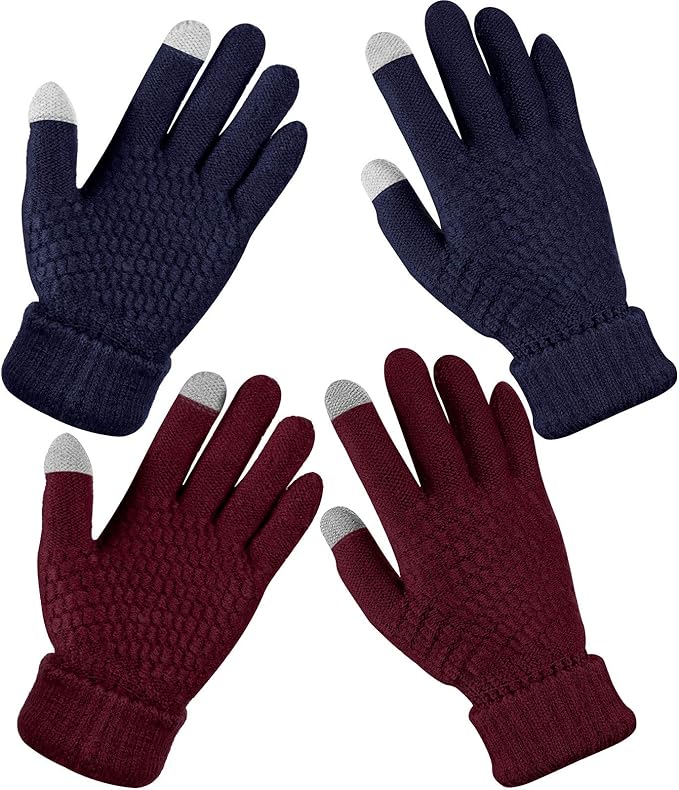 Geyoga 2 Pairs Women's Winter Touch Screen Gloves Soft Warm Fleece Lined Knit Elastic Cuff Winter Texting Gloves-BubblyBeeBaby