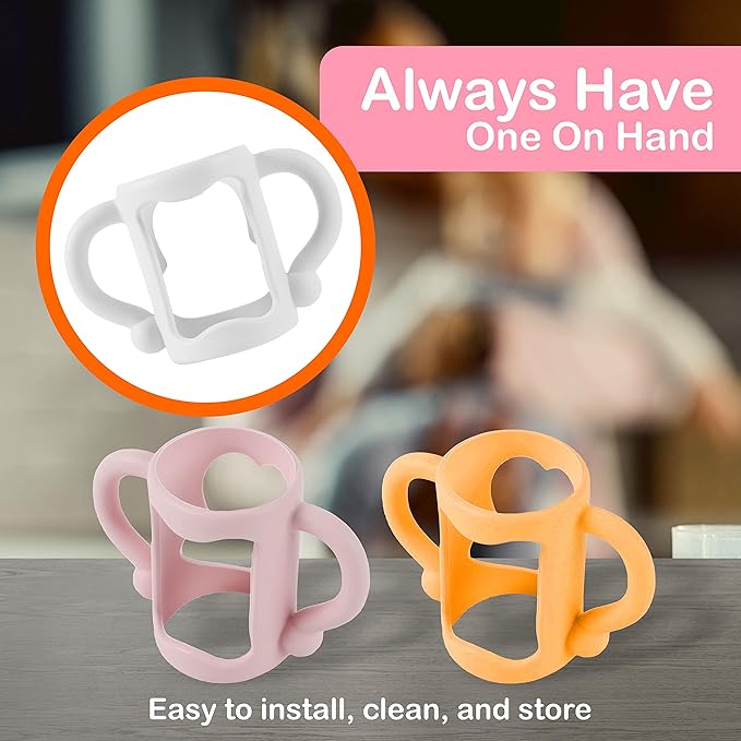 (3-Pack) Bottle Handles for Dr Brown Baby Bottles with Easy Grip Handles to Hold Their Own Bottle - BPA-Free Soft Silicone (White Pink Orange)-BubblyBeeBaby