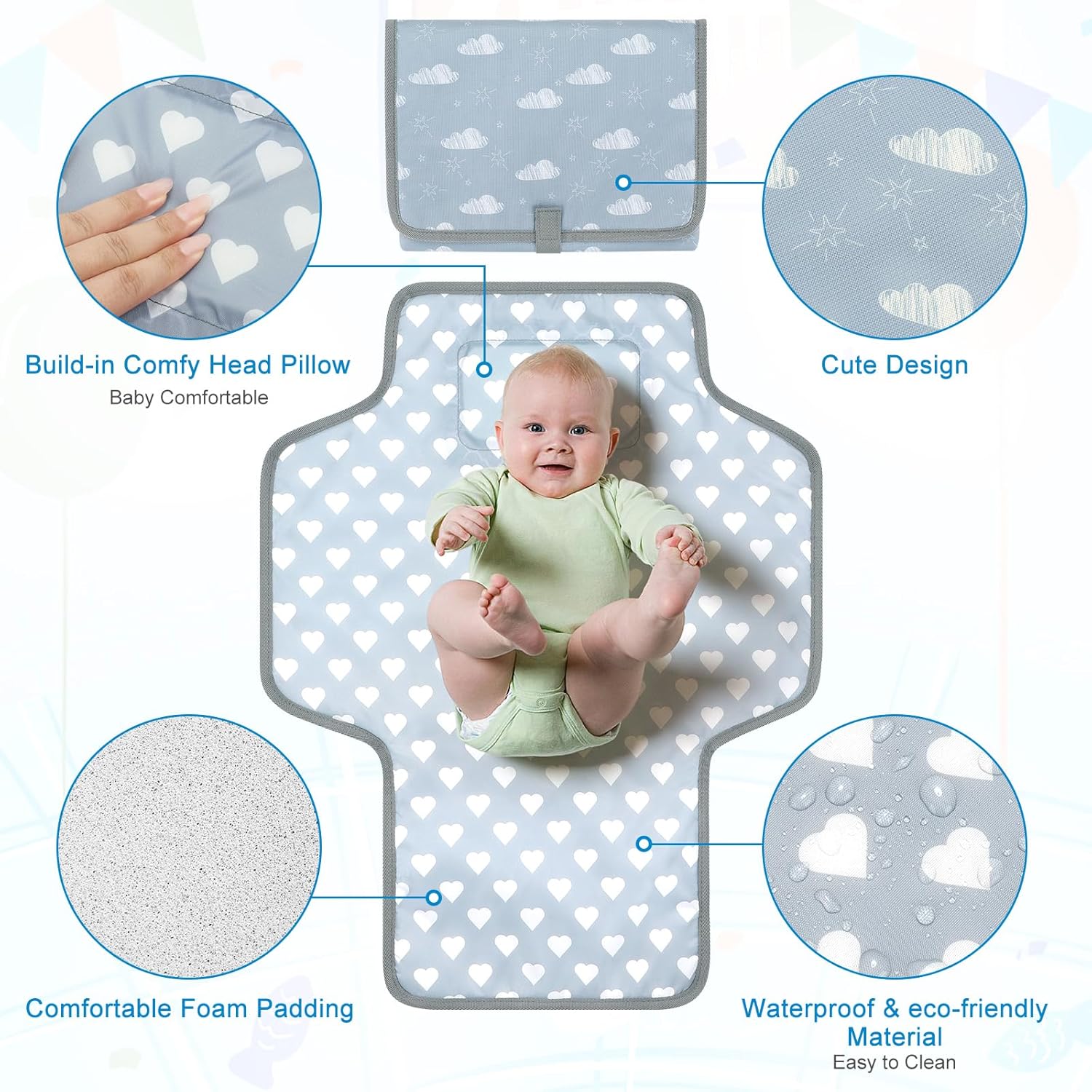 Accmor Portable Diaper Changing Pad, Waterproof Baby Changing Mat, Foldable Travel Diaper Changing Pads for Baby, Baby Essentials Shower Registry Gifts