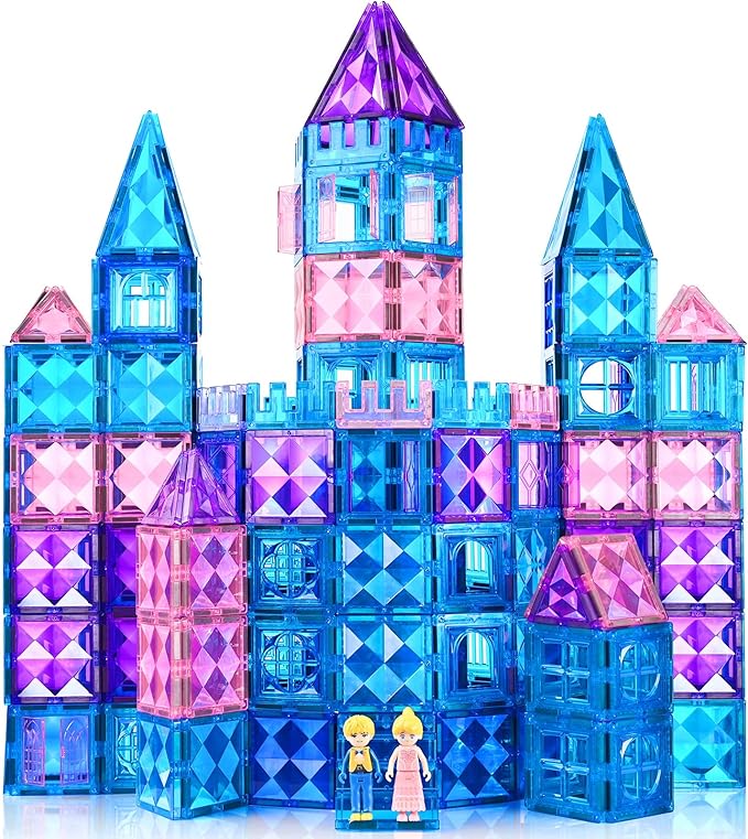 102PCS Ice Castle Magnetic Tiles, 3D Building Blocks STEM Educational Kids Toys for Pretend Play, 3 4 5 6 7 8 Year Old Birthday Gifts for Boys and Girls, Preschool Learning Toys for Birthday-BubblyBeeBaby