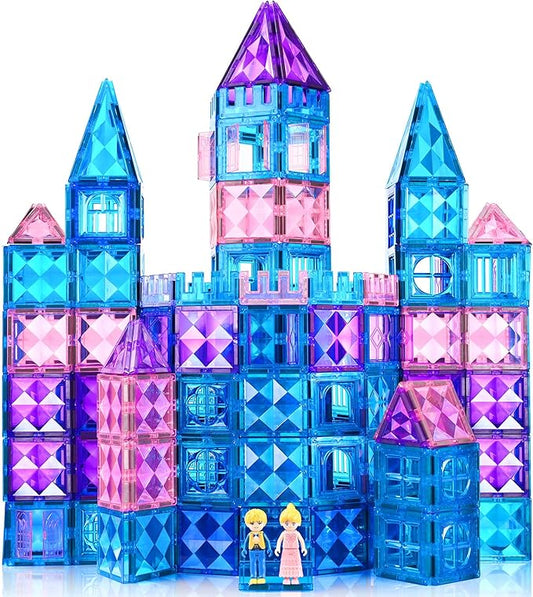102PCS Ice Castle Magnetic Tiles, 3D Building Blocks STEM Educational Kids Toys for Pretend Play, 3 4 5 6 7 8 Year Old Birthday Gifts for Boys and Girls, Preschool Learning Toys for Birthday-BubblyBeeBaby