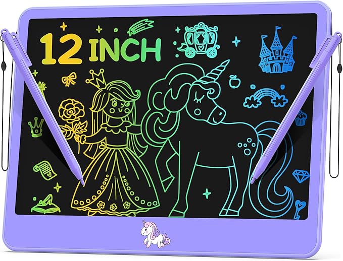 Hockvill LCD Writing Tablet for Kids 12 Inch, Kids Learning Toys Drawing Pad for Girls Boys, Unicorn Doodle Board for Toddlers 3 4 5 6 7 8 Year Old Travel Essentials, Christmas Birthday for Kids-BubblyBeeBaby