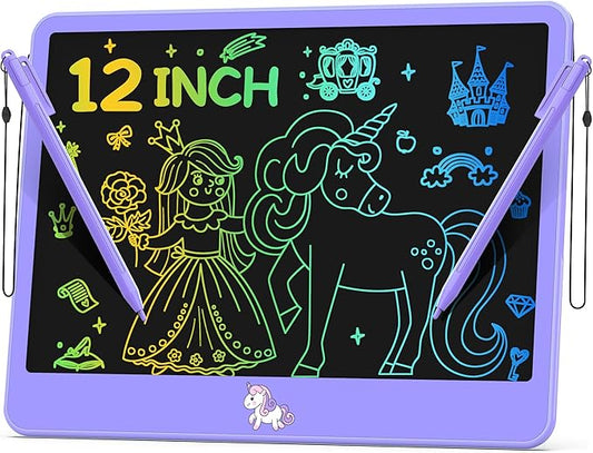 Hockvill LCD Writing Tablet for Kids 12 Inch, Kids Learning Toys Drawing Pad for Girls Boys, Unicorn Doodle Board for Toddlers 3 4 5 6 7 8 Year Old Travel Essentials, Christmas Birthday for Kids-BubblyBeeBaby