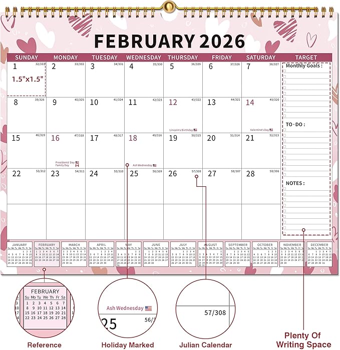2025-2026 Calendar, 18 Month Wall Calendar 2025-2026 Hanging Spiral Bound Magnetic Fridge Desk Calendars 15" x 12", Jul 2025 - Dec 2026, A- Small Colorful-BubblyBeeBaby