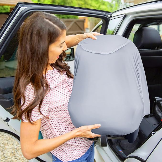 Metplus 2-in-1 Baby Car Seat Canopy, Multi Use Privacy Sun Shade, Protect Baby's Safety with Style, Infant Carrier Covers for Boys & Girls-BubblyBeeBaby