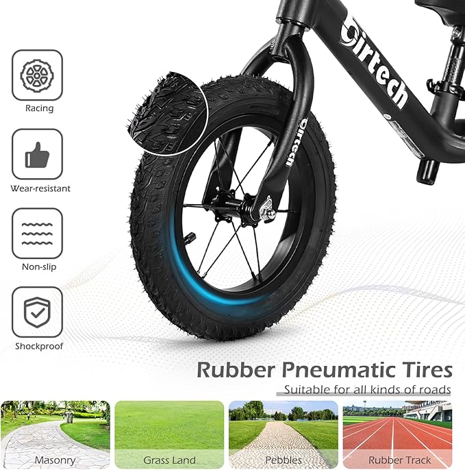 12" Balance Bike for 2, 3, 4, 5 Year Old Boys and Girls, Lightweight Nylon Frame Toddler Training Bike No Pedal Bikes for Kids with Adjustable Seat and Air Tires-BubblyBeeBaby