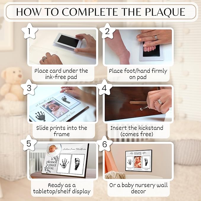 Inkless Hand and Footprint Kit, Baby Keepsake Plaque & Baby Shower Gifts - Ideal as Mom To Be Gift, Nursery Picture Frames, Clean Touch Hand and Footprint Kit (Style 1 - Design 5)-BubblyBeeBaby