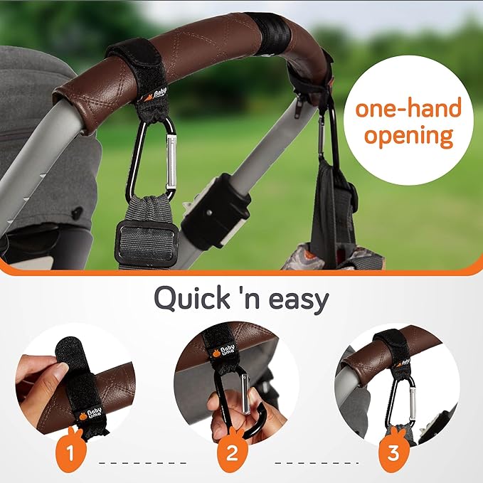 Baby Uma Stroller Hooks for Bags (2 Pack) - Universal Stroller Clips and Hooks, Non-Slip with One-Hand Opening, 11 lb Weight Capacity, Baby Travel Essential-BubblyBeeBaby