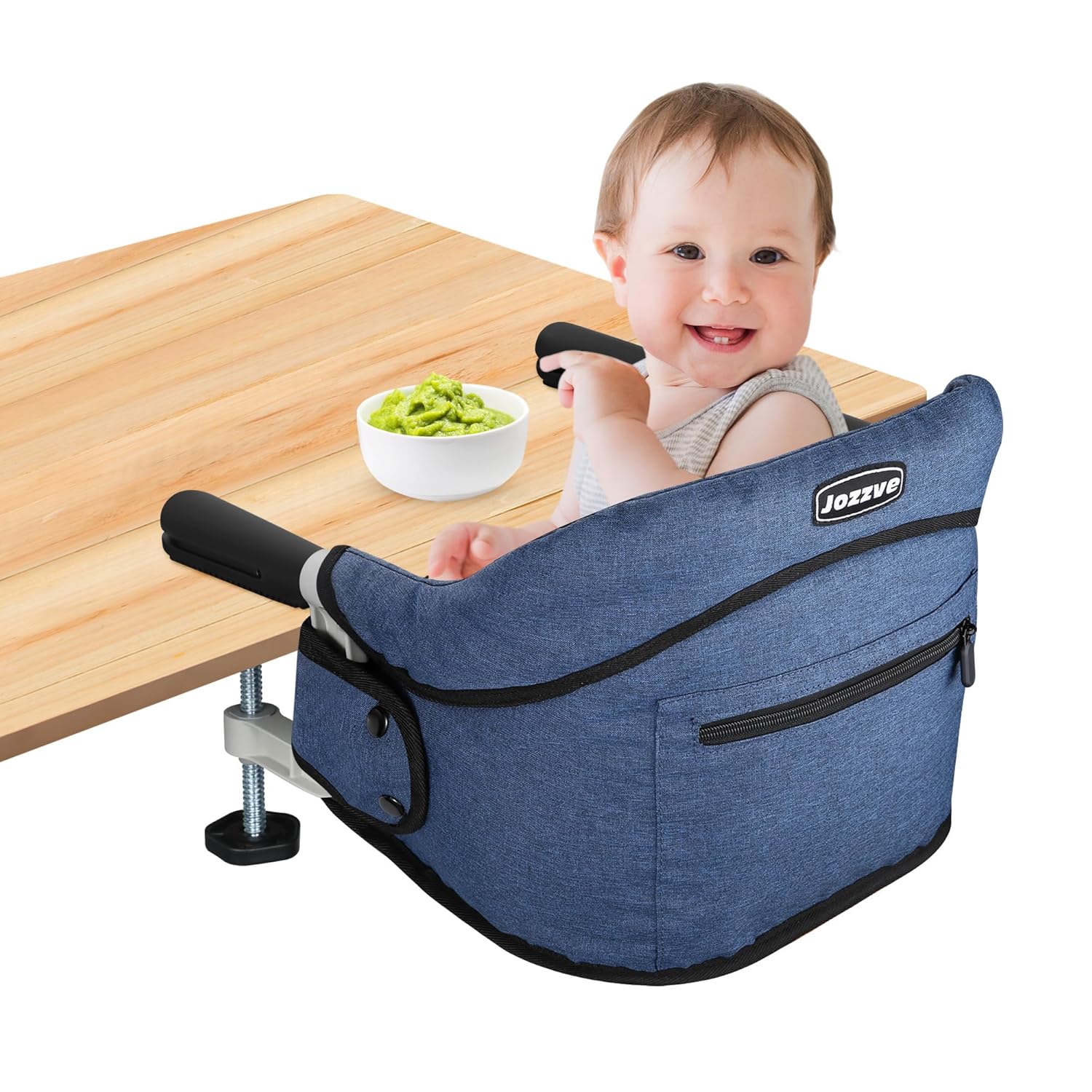 Hook On High Chair, Jozzve Baby High Chair, Portable High Chair for Travel, Foldable Fast Table Chair with Storage Bag, Baby Feeding Seat Clip On High Chair for Home and Travel (Navy)