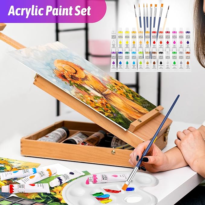 iBayam Art Kit for Kids Teens Teenage Adult, 195-Pack Drawing Coloring Sketching Art Supplies Set for Cards Rocks Eggs Canvas Ceramic Wood Anime, with Canvases, Sketchbooks, Watercolor & Acrylic Pads-BubblyBeeBaby