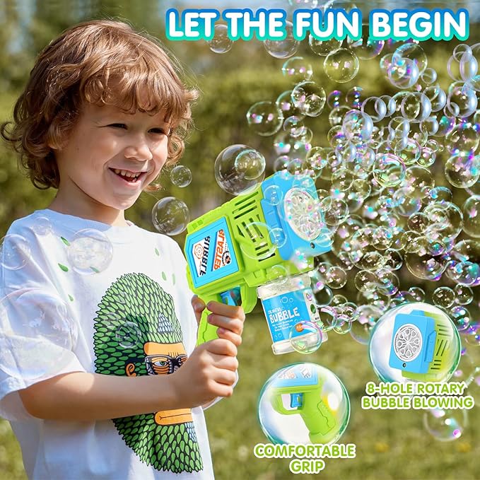 2 Pack Bubble Gun Machine for Kids, Automatic Light Up Bubble Blower with 4 Bottles 10 Bags Refill Solution Bubble Guns Blaster for Toddlers, Outdoor Toys Gifts Wedding Easter Party Favor-BubblyBeeBaby